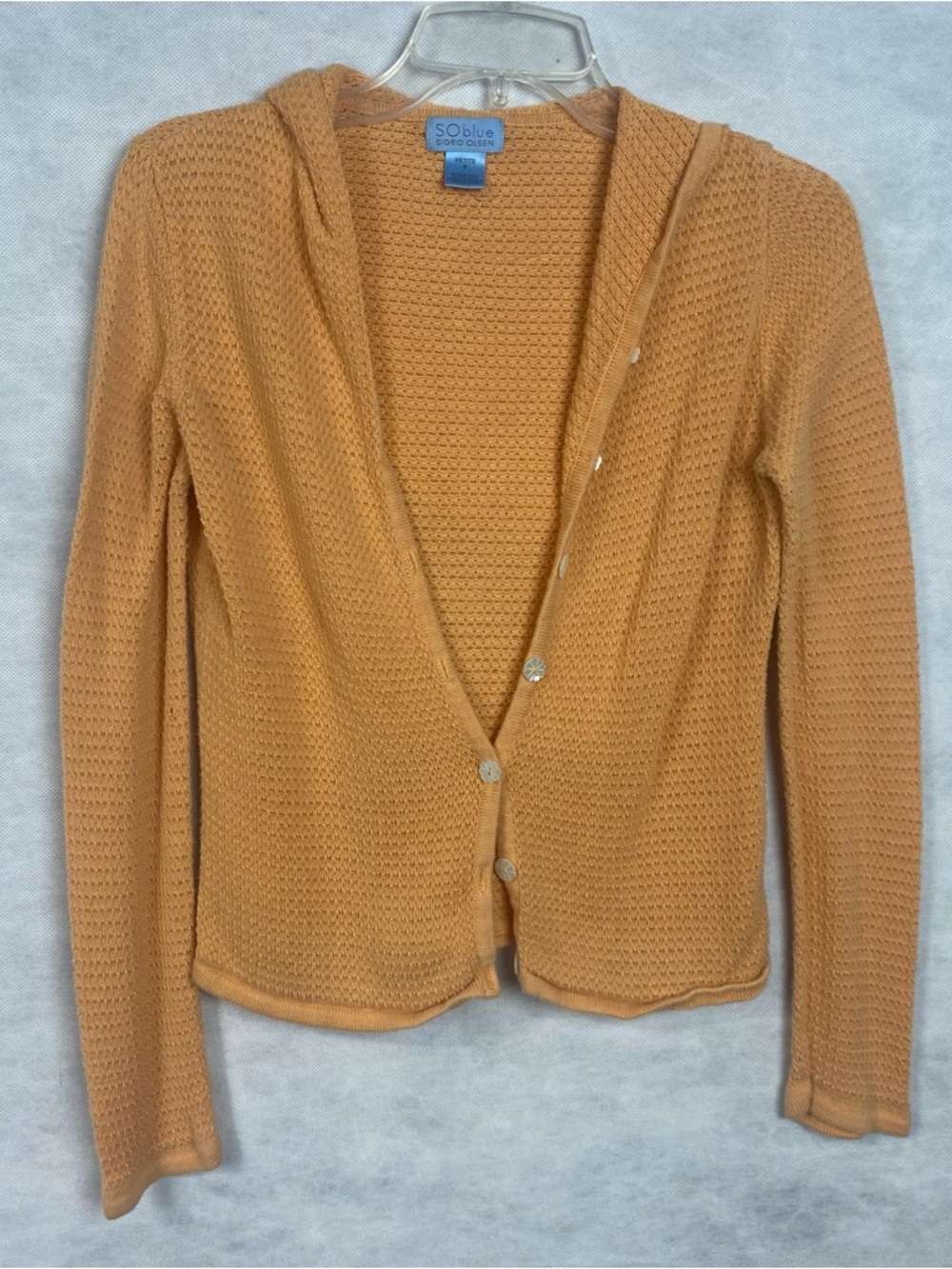 Sigrid Olsen So Blue Hooded Cardigan Orange Petite Small Casual Vtg Flaw